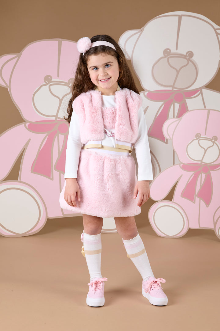 AW24 A Dee Girls Sisi Pink Faux Fur Skirt Set