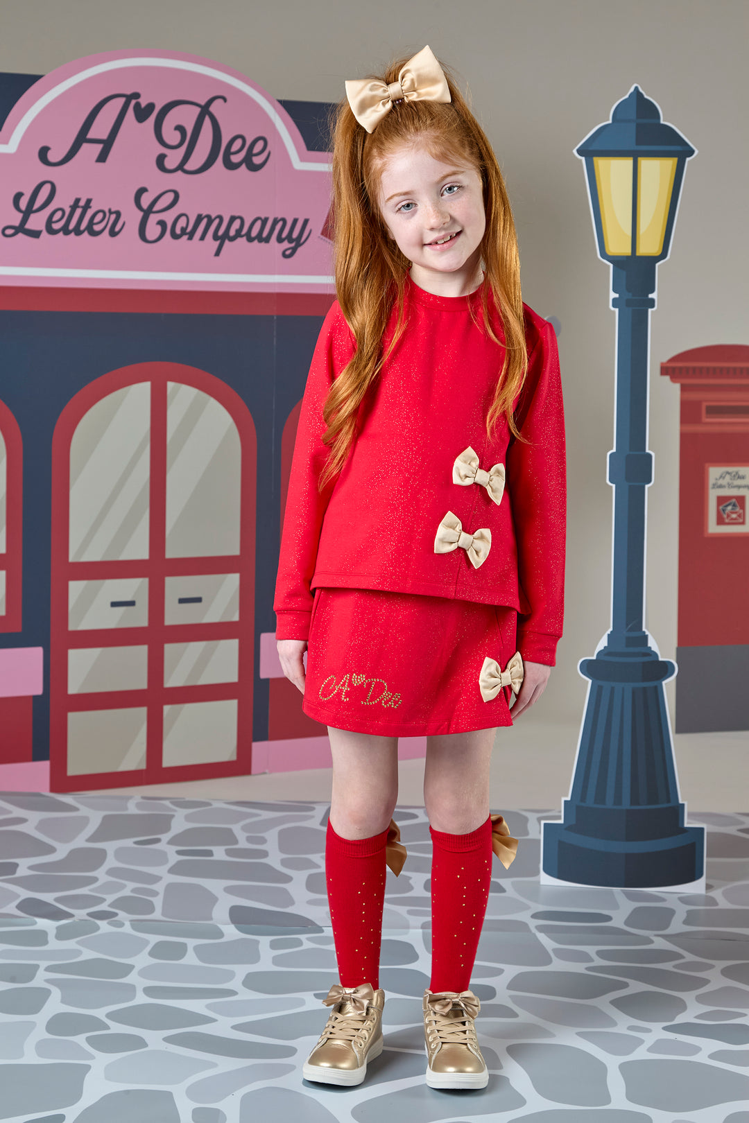 AW24 A Dee Girls Rae Red Diamante Knee High Socks