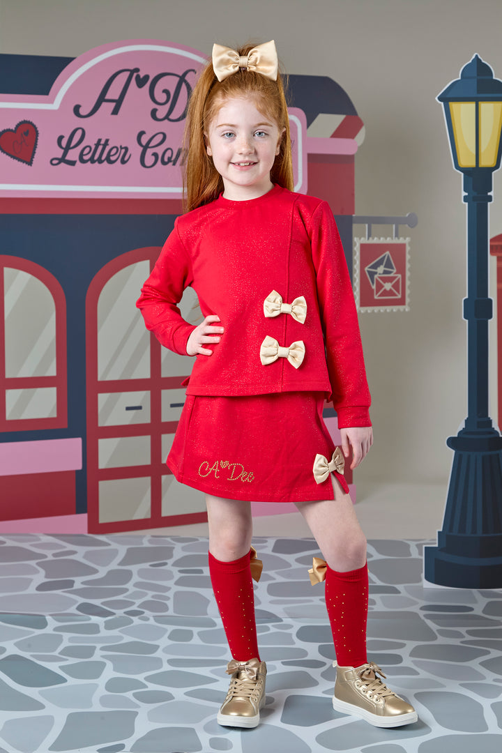 AW24 A Dee Girls Rae Red Diamante Knee High Socks