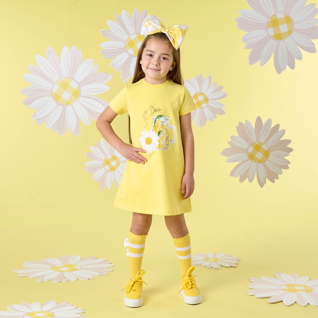 SS25 A Dee Dawn Lemon Triple Bow Knee High Sock