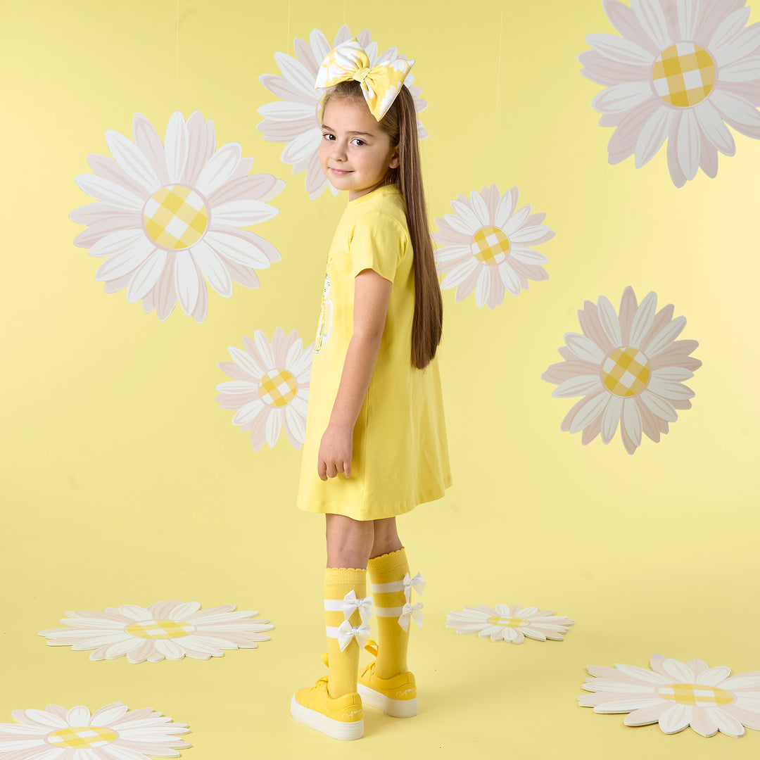 SS25 A Dee Dawn Lemon Triple Bow Knee High Sock