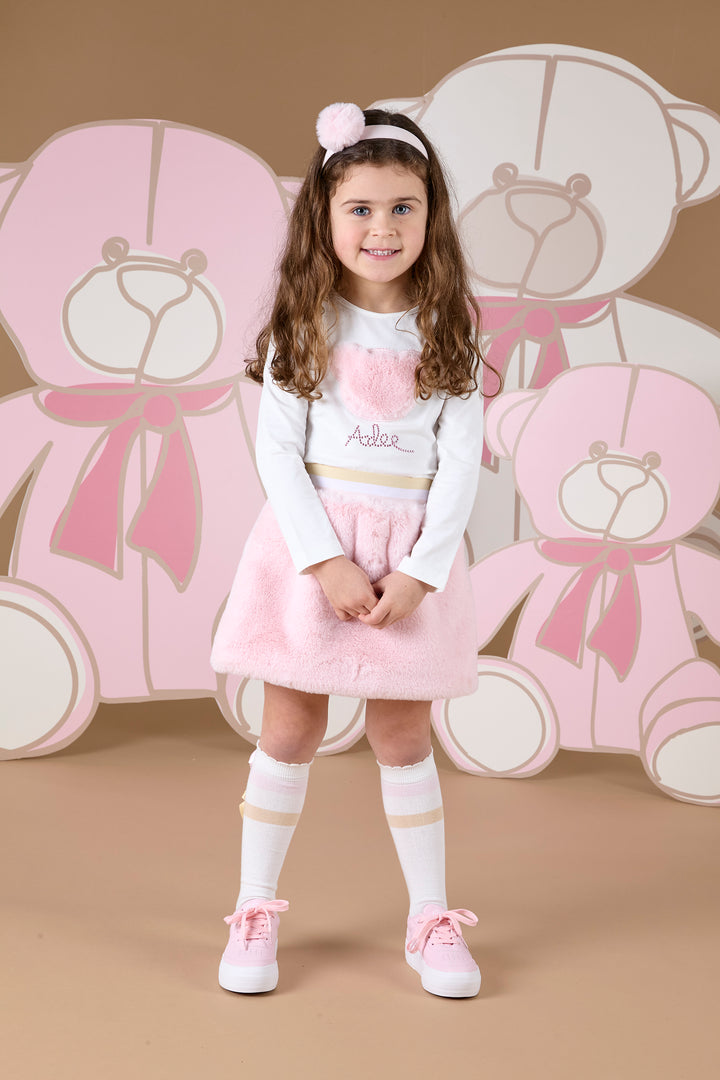 AW24 A Dee Girls Sisi Pink Faux Fur Skirt Set