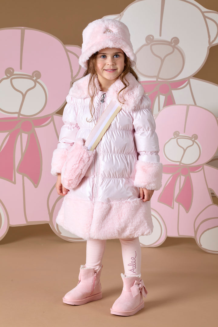 AW24 A Dee Girls Sarah Pink Fur Trim Coat