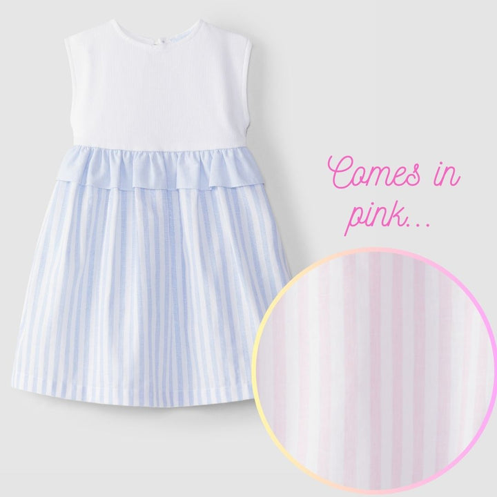 SS24 Laranjinha Girls White & Pink Stripe Dress