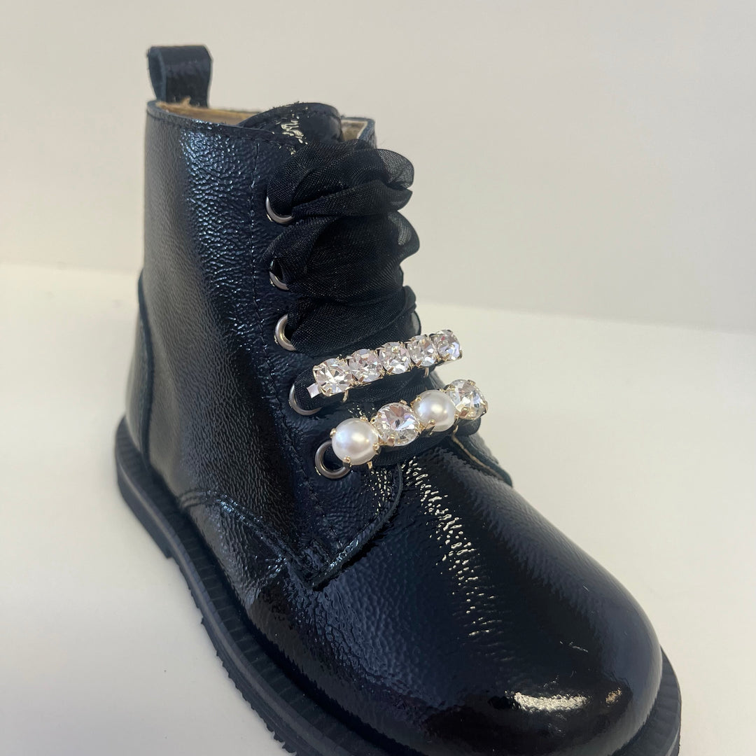 Andanines Girls Black Diamante Boots