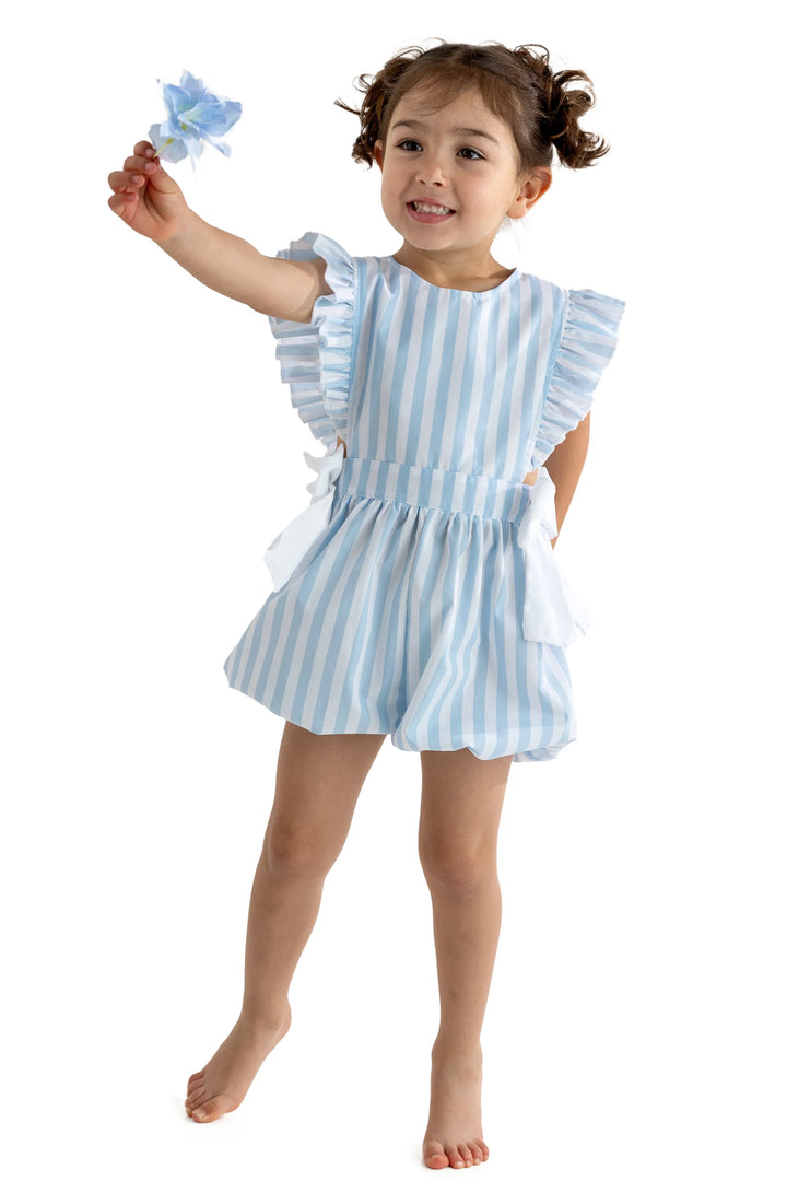 SS25 Meia Pata Girls Blue & White Stripe Playsuit