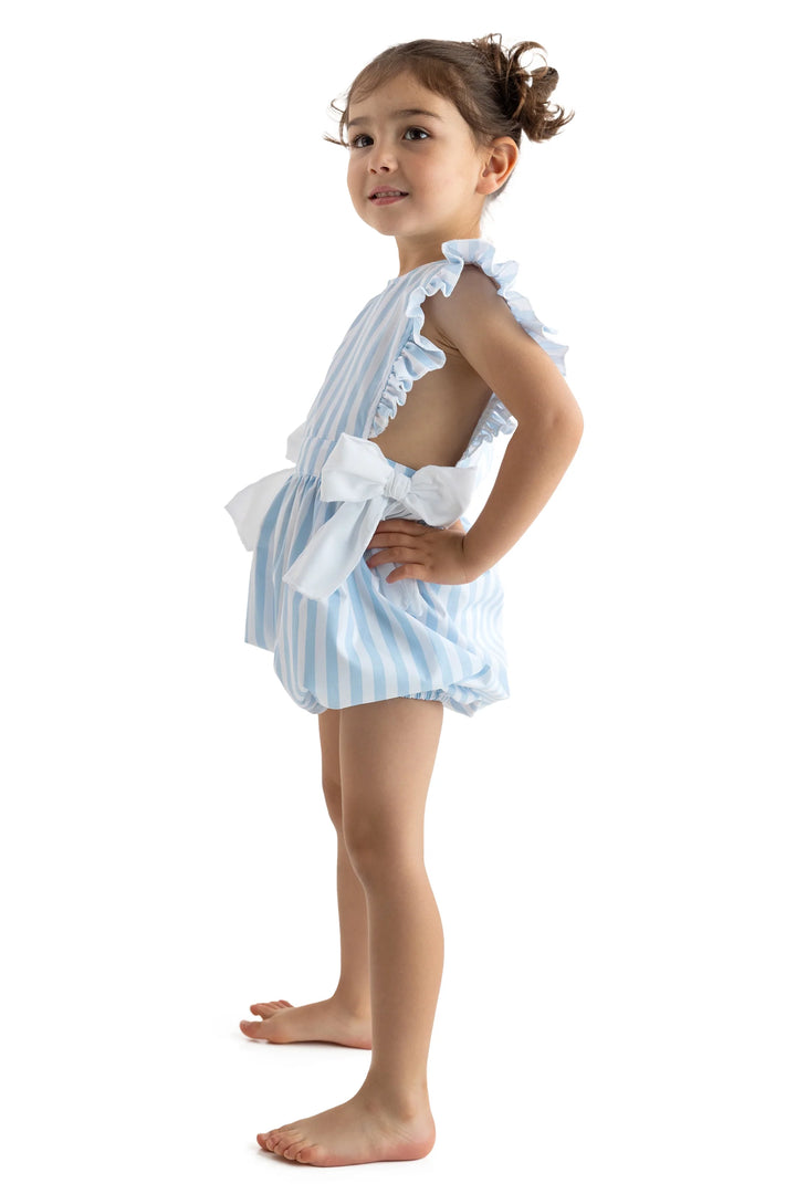 SS25 Meia Pata Girls Blue & White Stripe Playsuit