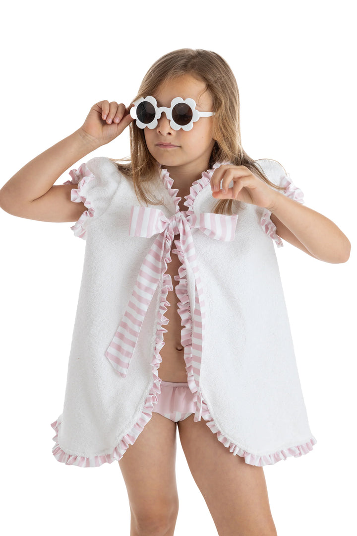 SS25 Meia Pata Girls Pink & White Stripe Beach Cover-Up