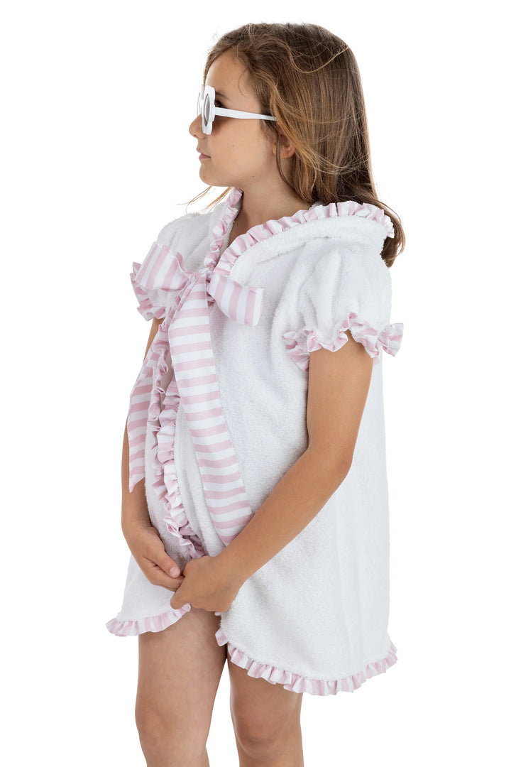 SS25 Meia Pata Girls Pink & White Stripe Beach Cover-Up