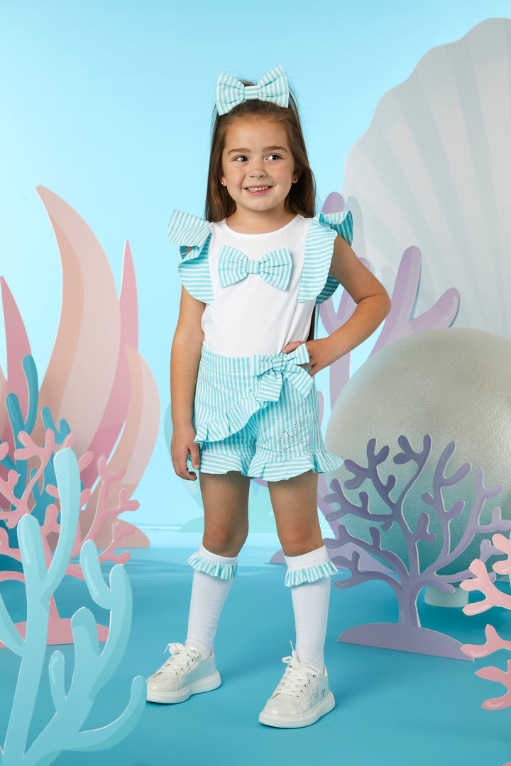 SS24 A Dee Girls Orlena Ocean Pearl White Knee High Socks