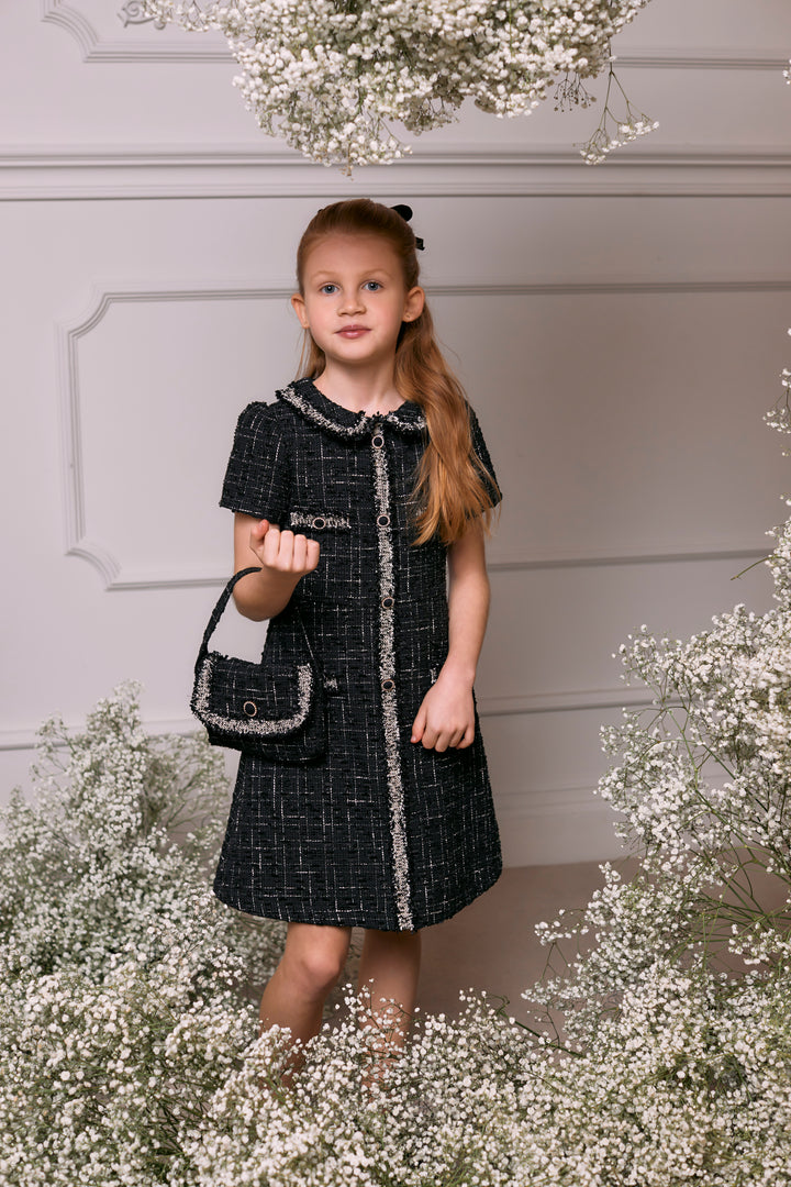 AW24 Patachou Girls Black & Gold Tweed Dress