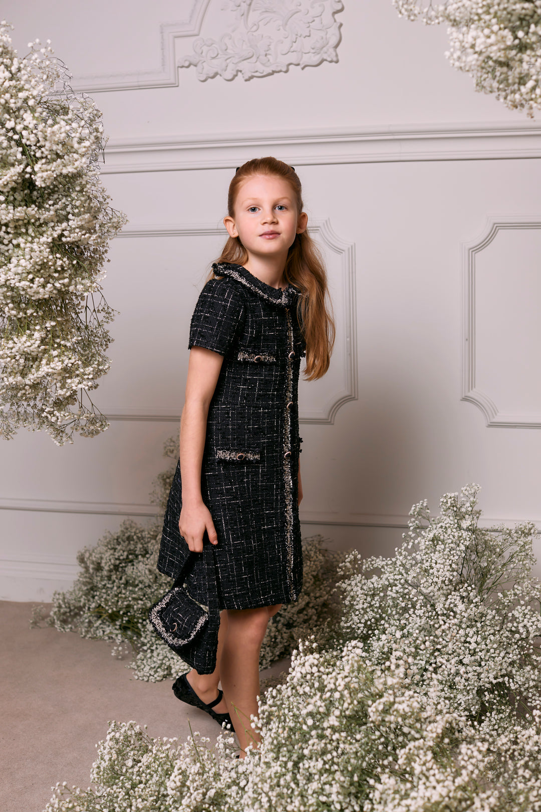 AW24 Patachou Girls Black & Gold Tweed Dress