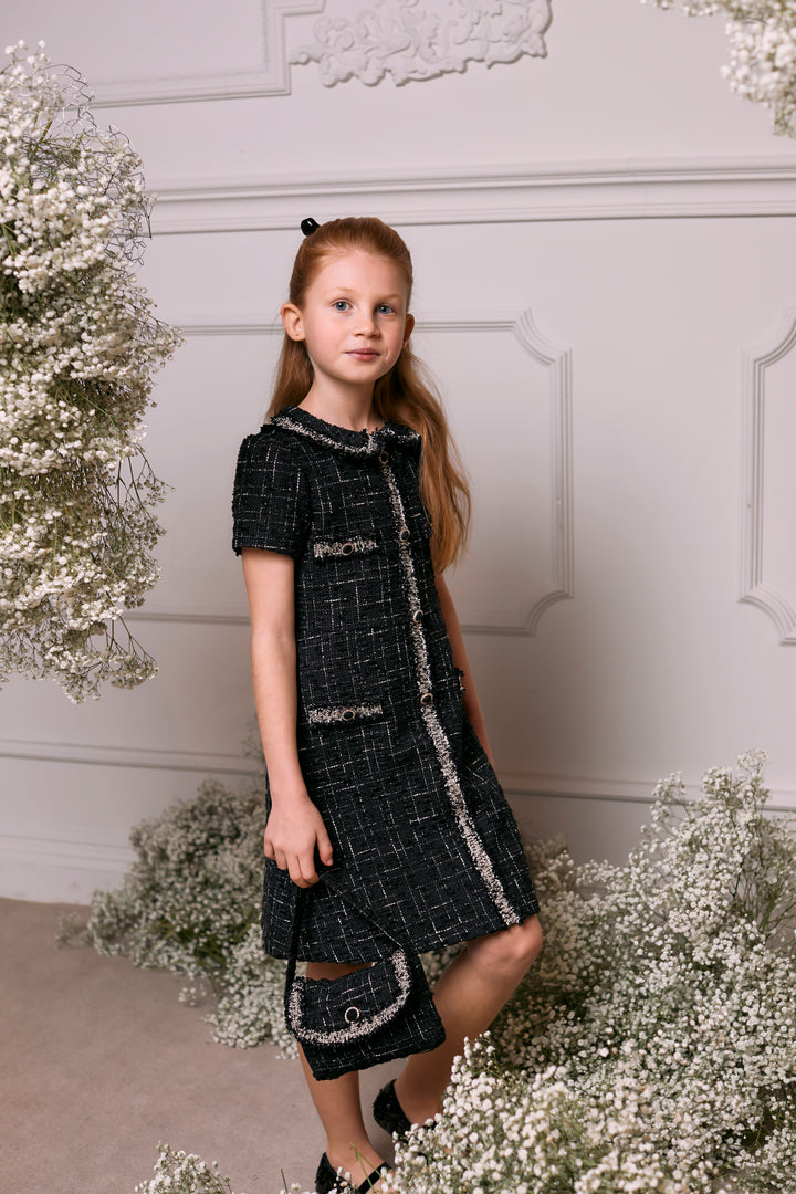 AW24 Patachou Girls Black & Gold Tweed Dress