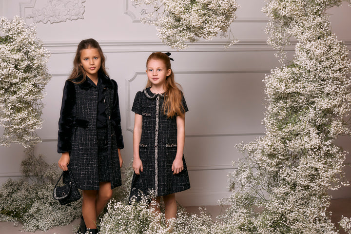 AW24 Patachou Girls Black & Gold Tweed Dress