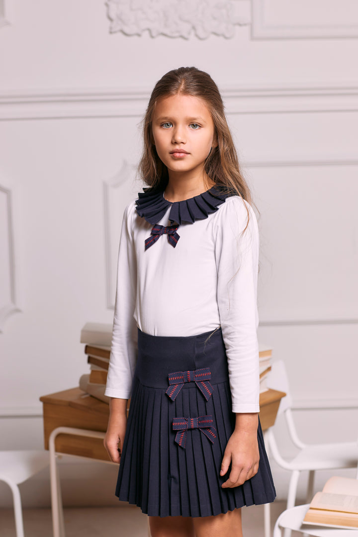 AW24 Patachou Girls Navy Blue Tartan Skirt Set