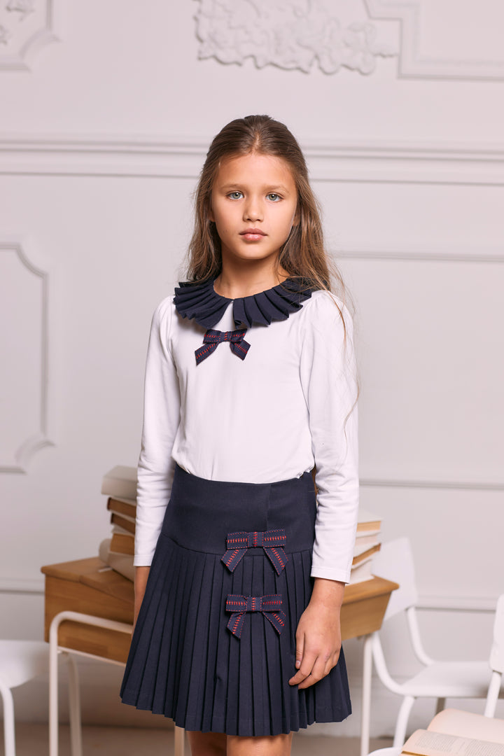 AW24 Patachou Girls Navy Blue Tartan Skirt Set