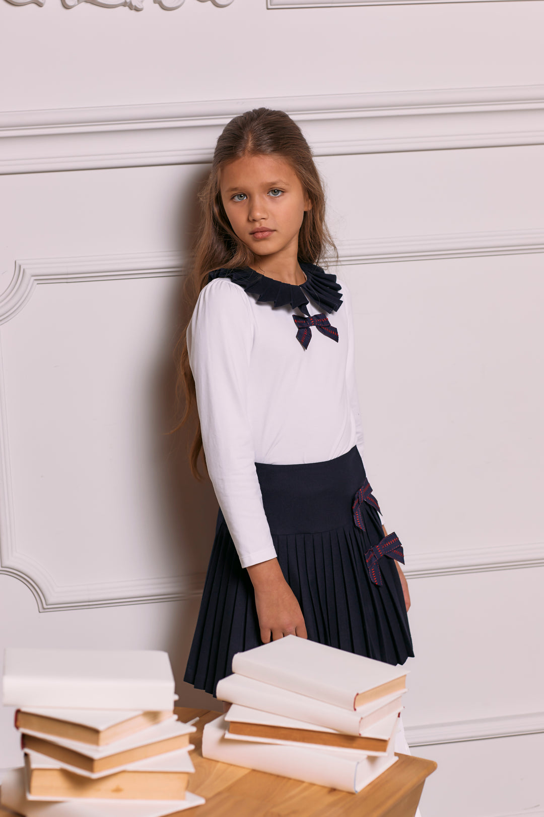 AW24 Patachou Girls Navy Blue Tartan Skirt Set