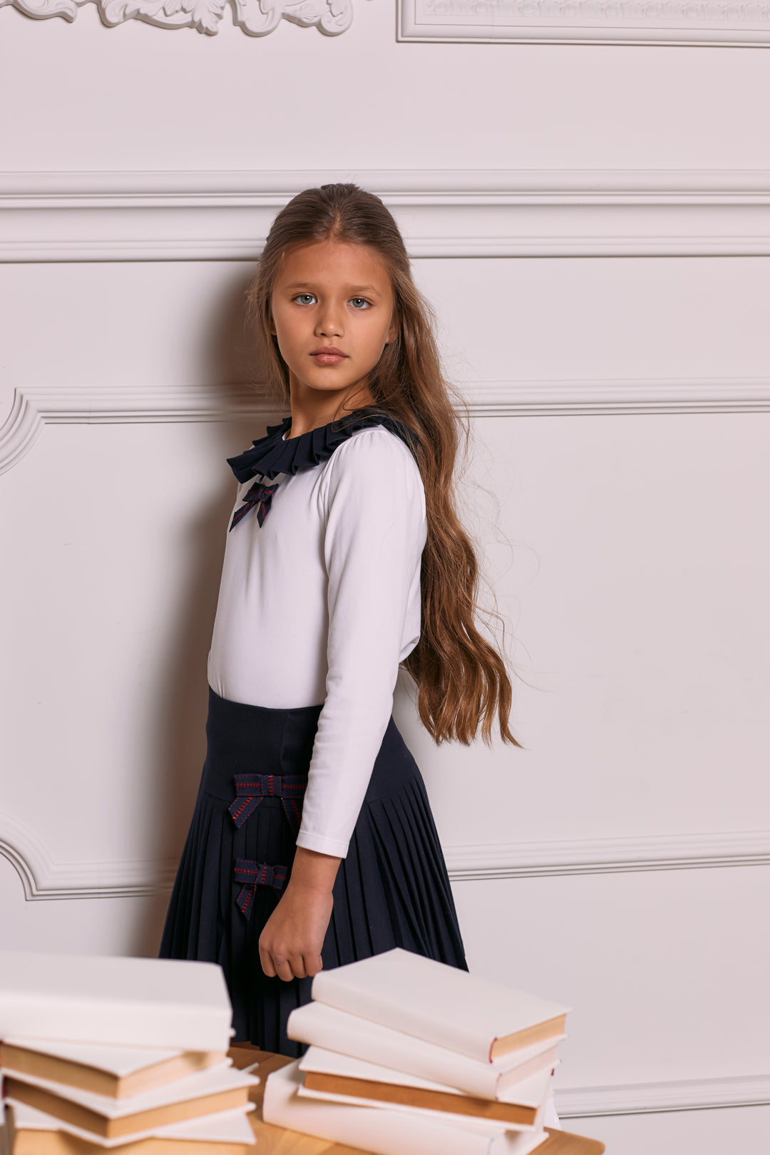 AW24 Patachou Girls Navy Blue Tartan Skirt Set