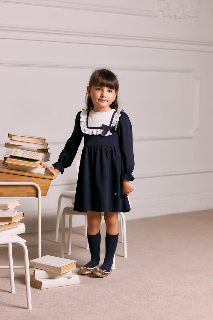 AW24 Patachou Girls Navy Blue Bow Dress