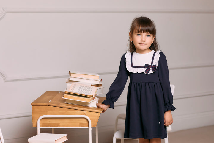 AW24 Patachou Girls Navy Blue Bow Dress