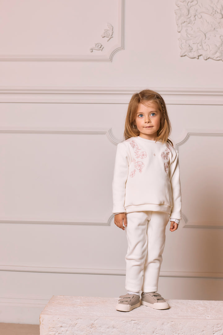 AW24 Patachou Girls Ivory & Beige Embroidered Leggings Set