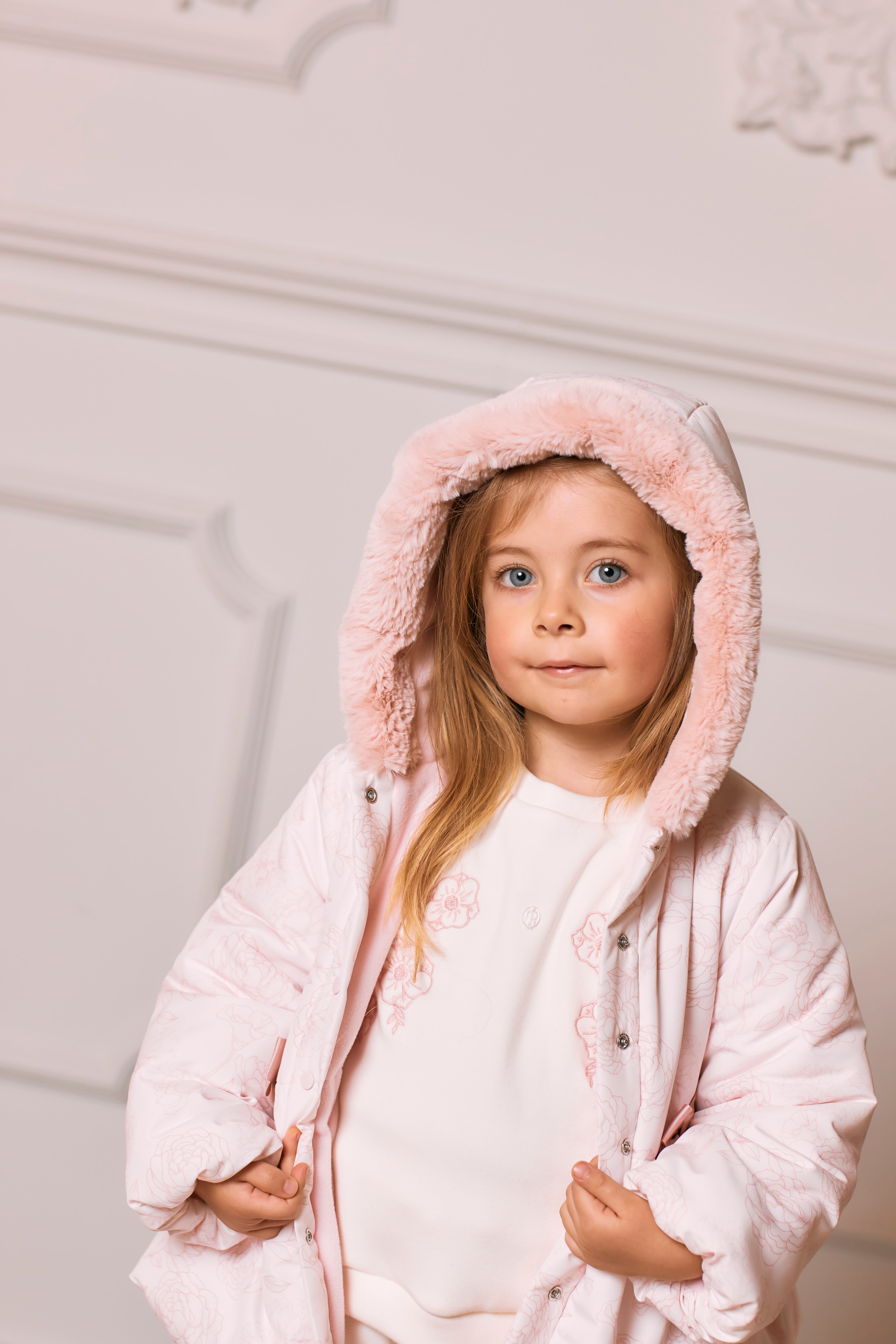 AW24 Patachou Girls Pink Bow Puffer Coat Liquorice Kids