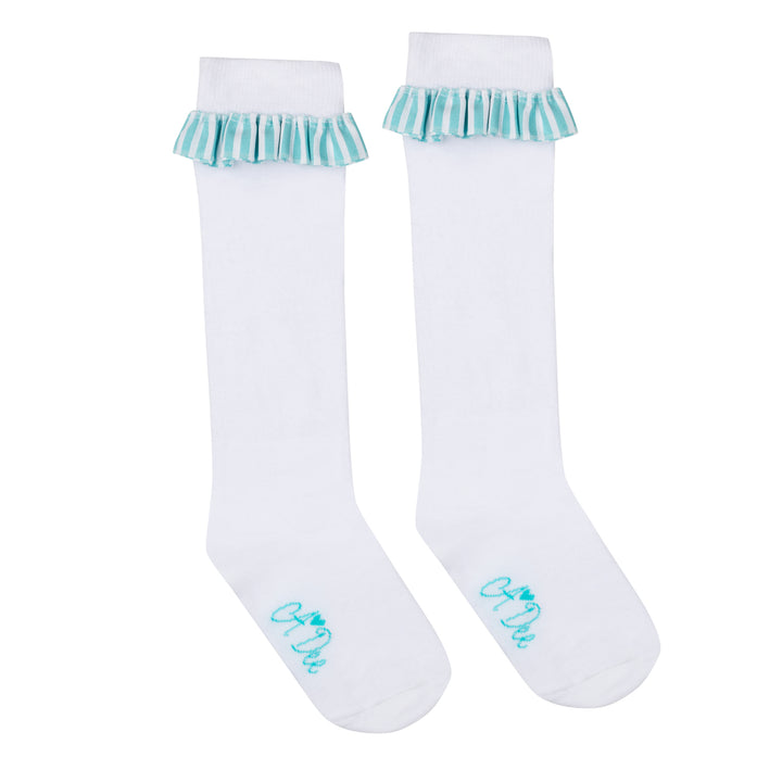 SS24 A Dee Girls Orlena Ocean Pearl White Knee High Socks