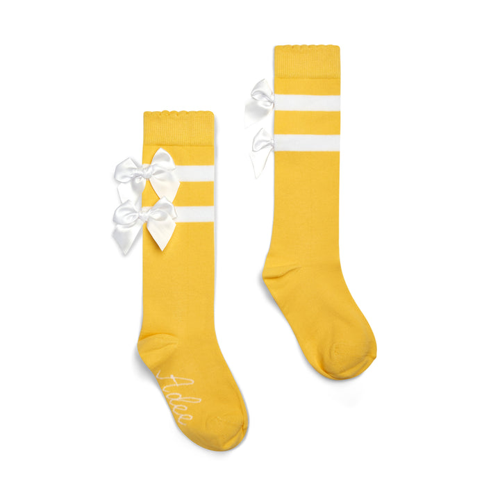 SS25 A Dee Dawn Lemon Triple Bow Knee High Sock