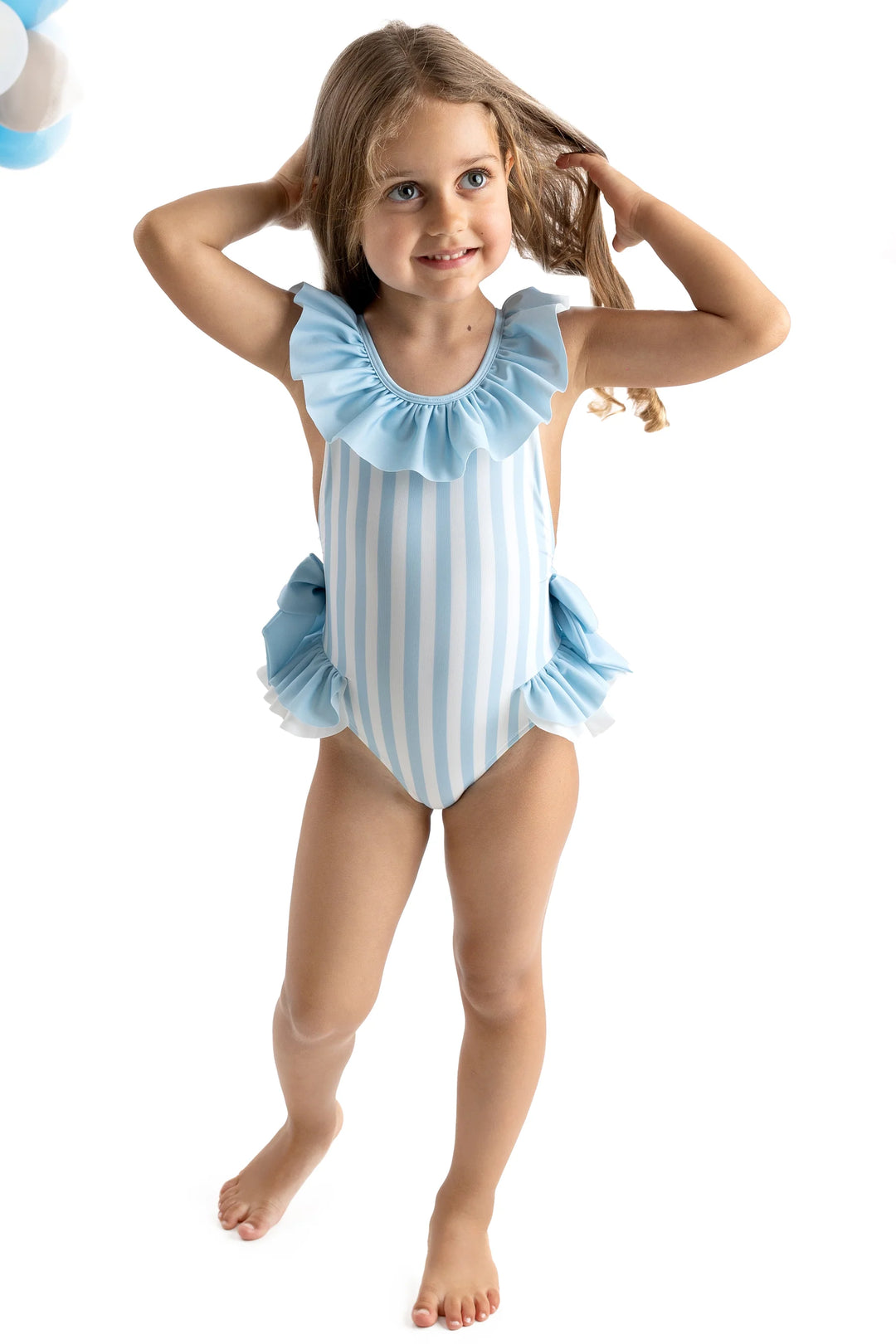 SS25 Meia Pata Girls Blue & White Stripe Salerno Swimming Costume