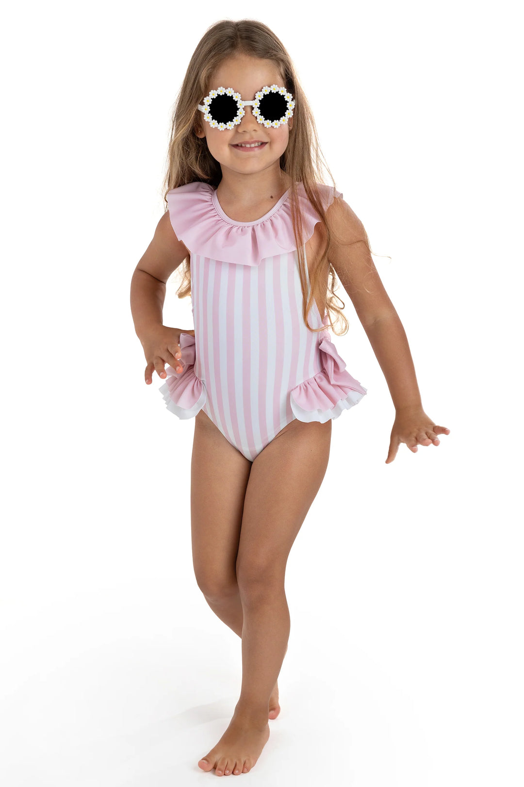 SS25 Meia Pata Girls Pink & White Stripe Salerno Swimming Costume