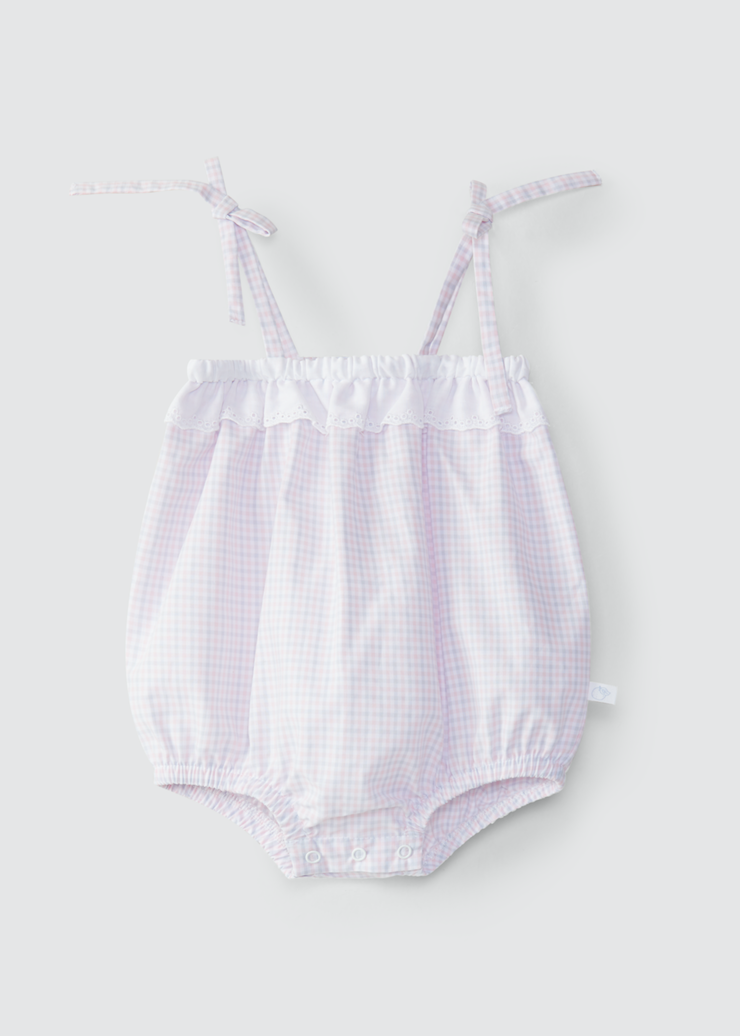 SS24 Laranjinha Baby Girls Pink & Blue Check Romper