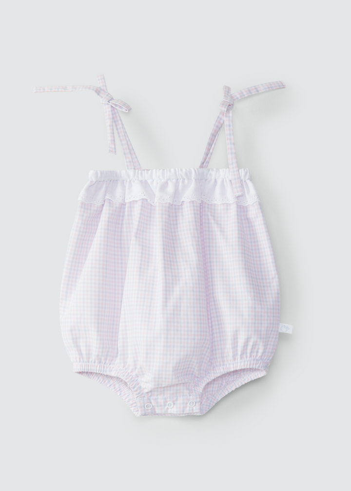 SS24 Laranjinha Baby Girls Pink & Blue Check Romper