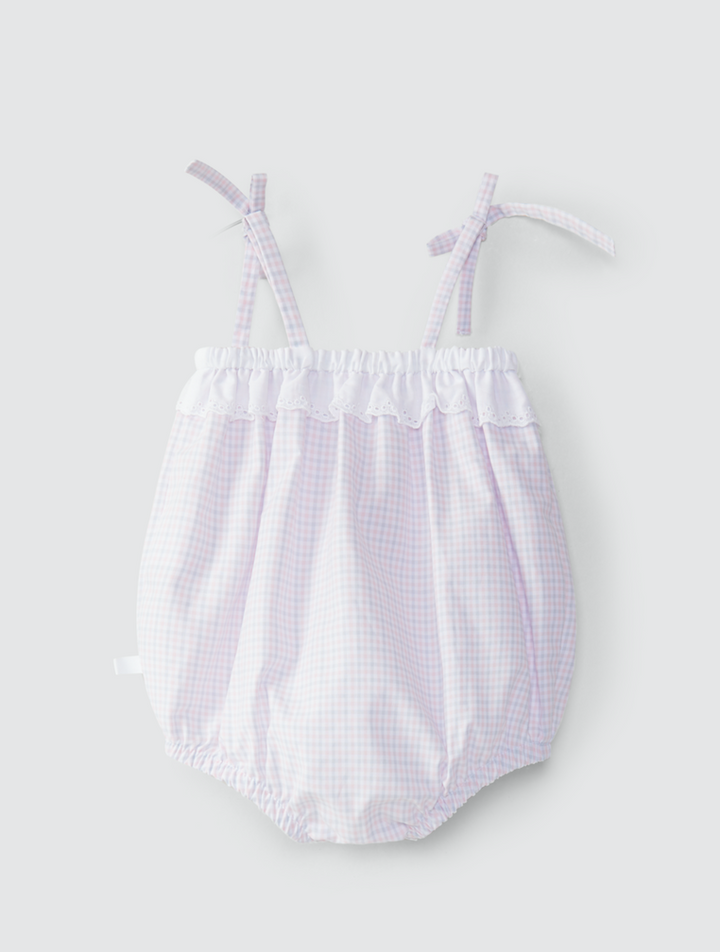 SS24 Laranjinha Baby Girls Pink & Blue Check Romper