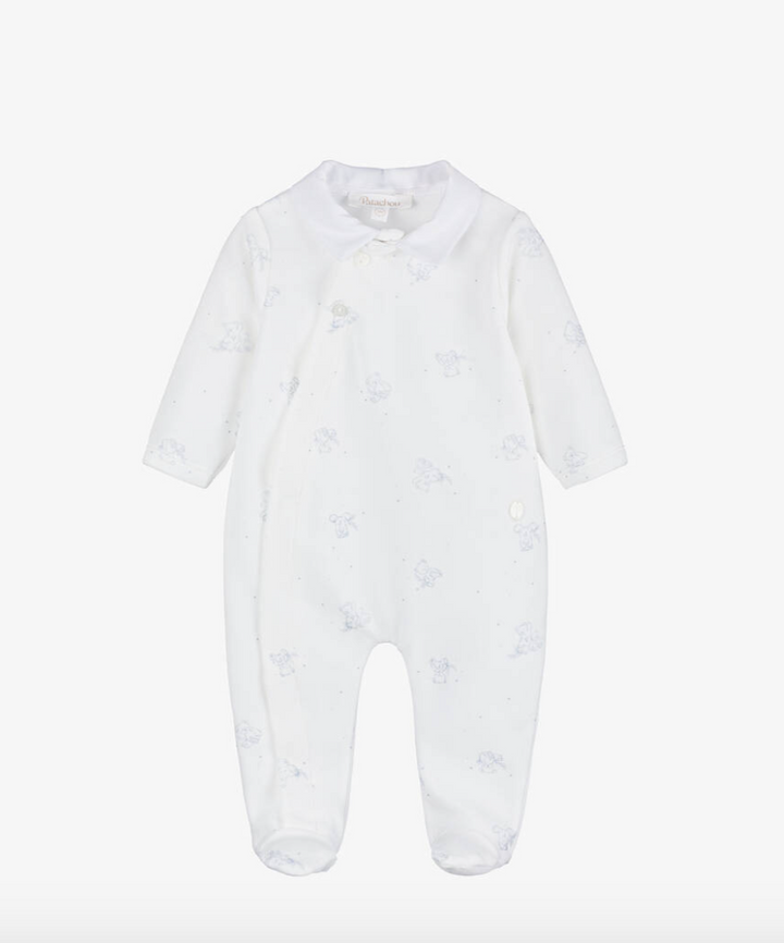 AW24 Patachou Baby Boy White & Beige Velour Babygrow