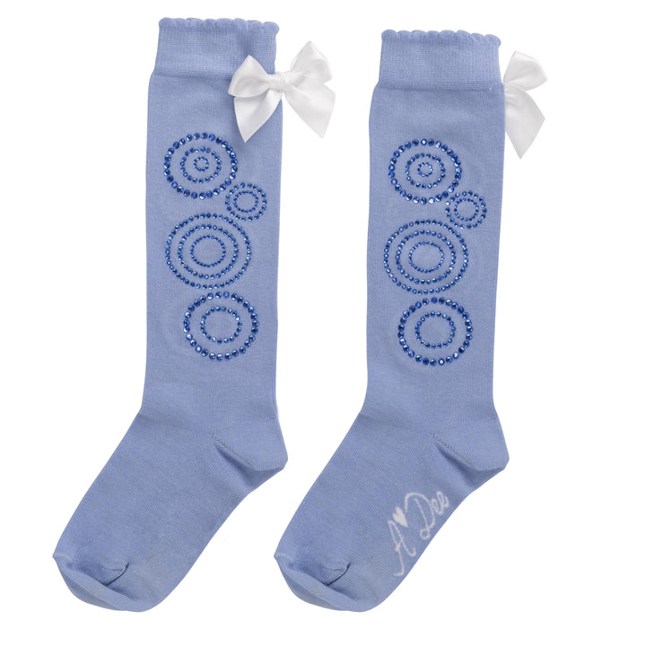 AW24 A Dee Girls Perrie Blue Diamante Knee High Socks