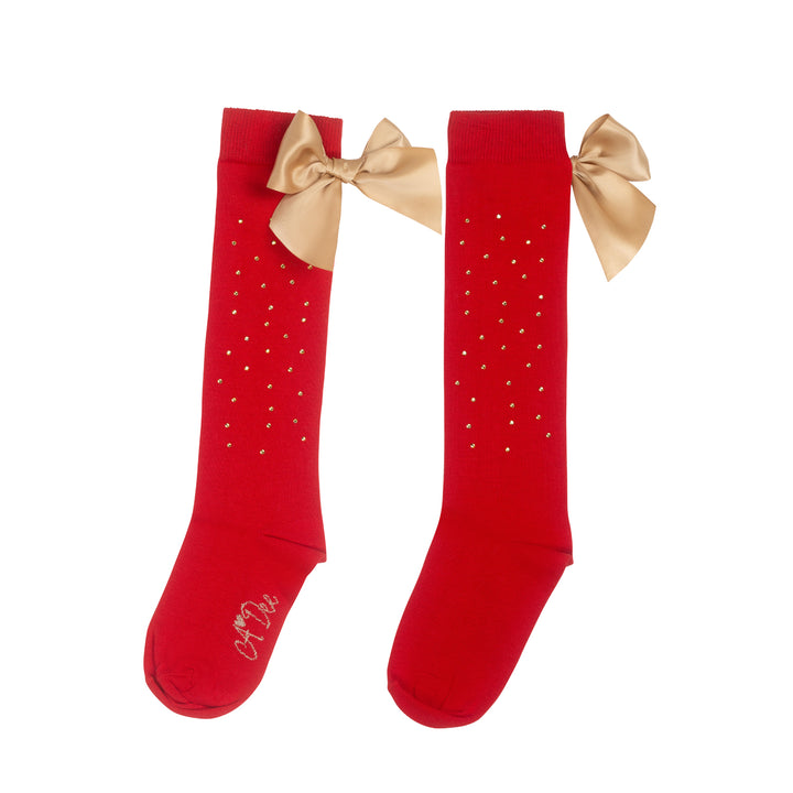 AW24 A Dee Girls Rae Red Diamante Knee High Socks