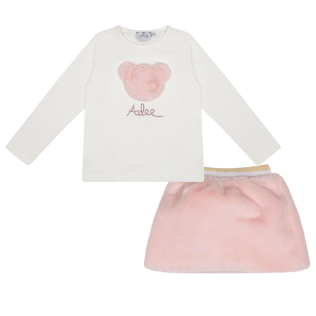 AW24 A Dee Girls Sisi Pink Faux Fur Skirt Set