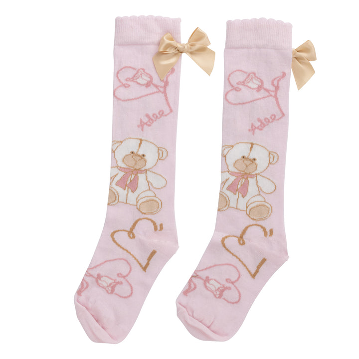 AW24 A Dee Girls Sloane Teddy Print Knee High Socks