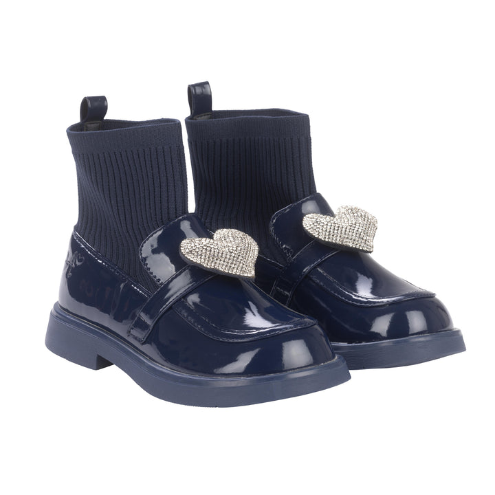 AW24 A Dee Girls Mary Jane Navy Blue Heart Sock Wellies