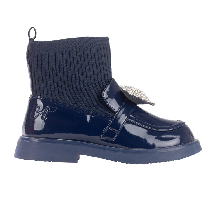 AW24 A Dee Girls Mary Jane Navy Blue Heart Sock Wellies