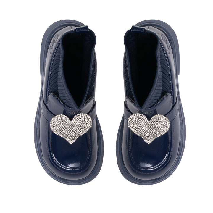 AW24 A Dee Girls Mary Jane Navy Blue Heart Sock Wellies