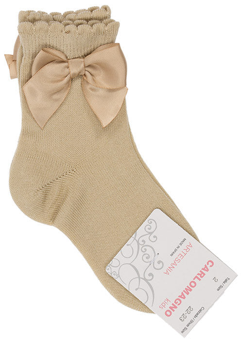 Carlomagno Light Camel Single Bow Ankle Socks - Liquorice Kids