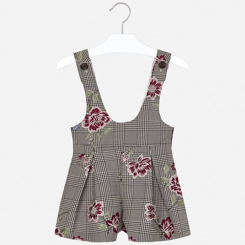 AW19 Mayoral Girls Dogtooth & Embroidered Flower Dungaree Set 136 & 4601