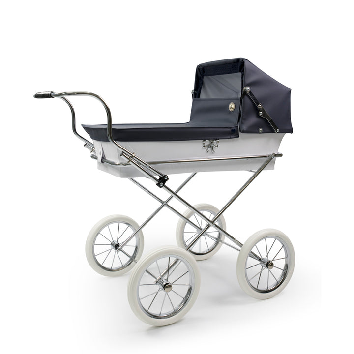 Bebelux White and Navy Minidonosti Spanish Doll's Pram & Bag 2044