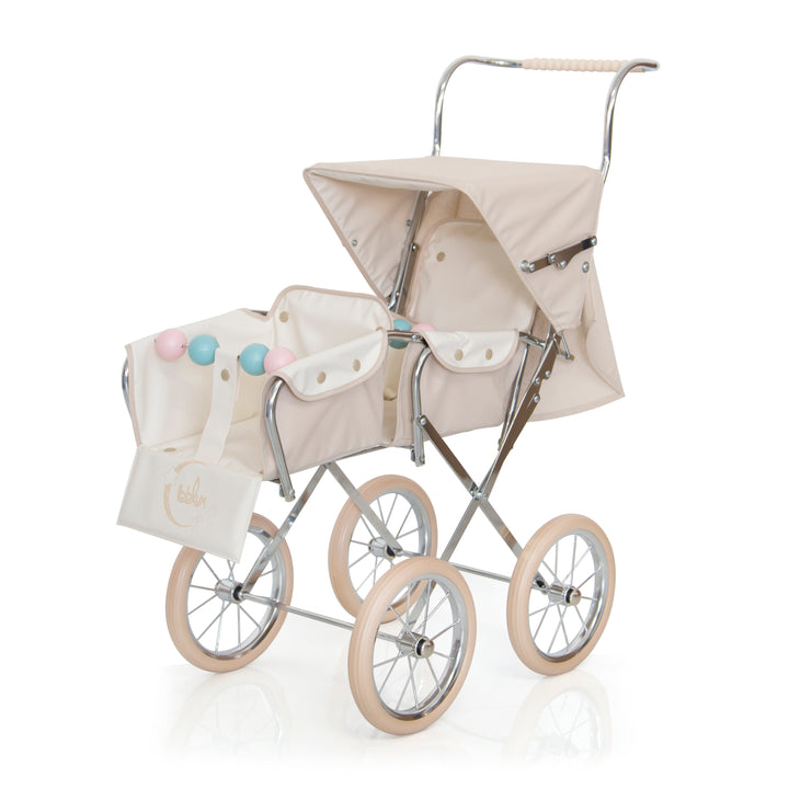 BebeLux Spanish Classic Big Doll's Twin Pushchair In Beige & Bag 2312-B