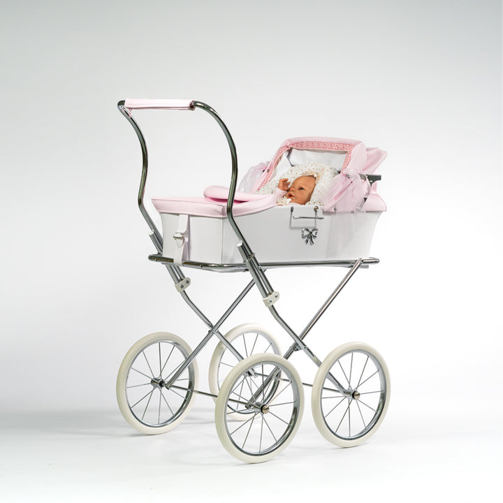 Bebelux Donosti White and Pink Spanish Dolls Pram & Bag 2463-R