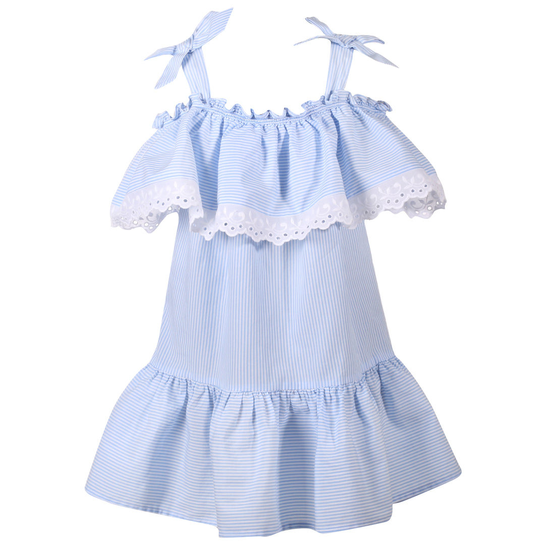 SS19 Patachou Girls Blue & White Stripe Bardot Dress