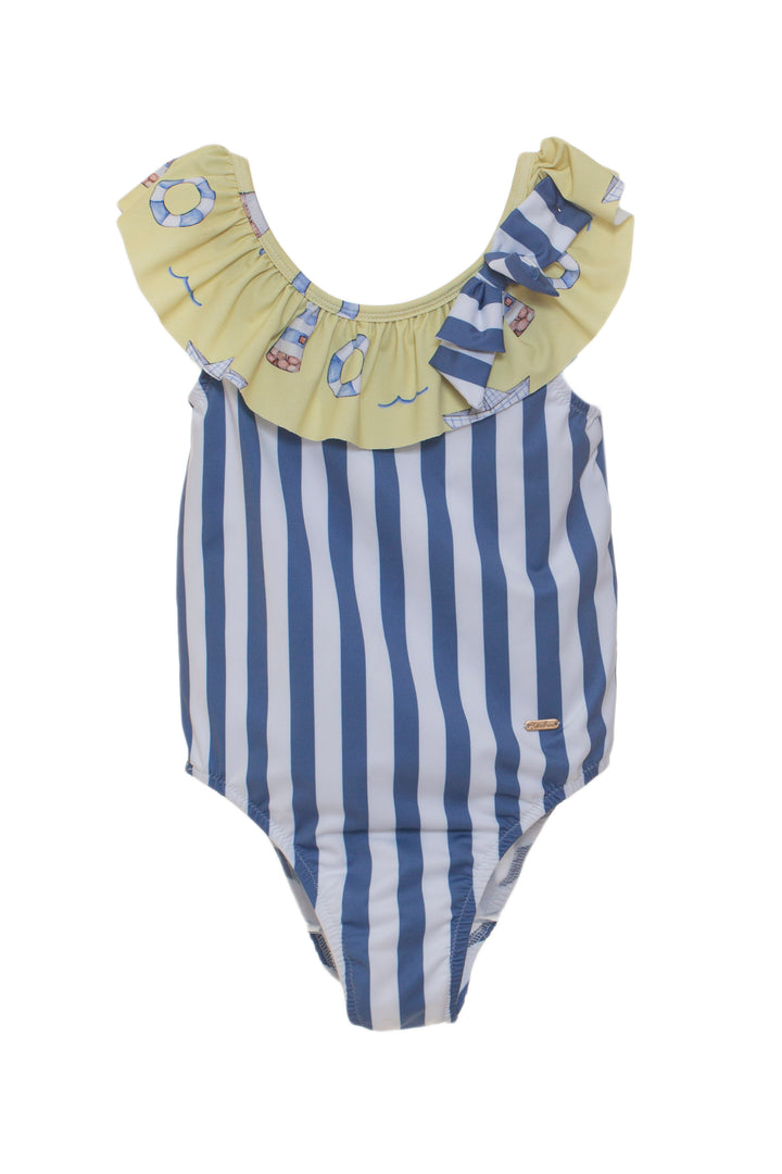 SS23 Patachou Girls Blue & White Stripe Nautical Swimming Costume