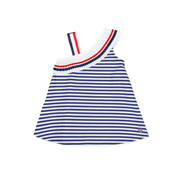 SS20 Tutto Piccolo Girls Navy Blue & White Stripe Dress 8274