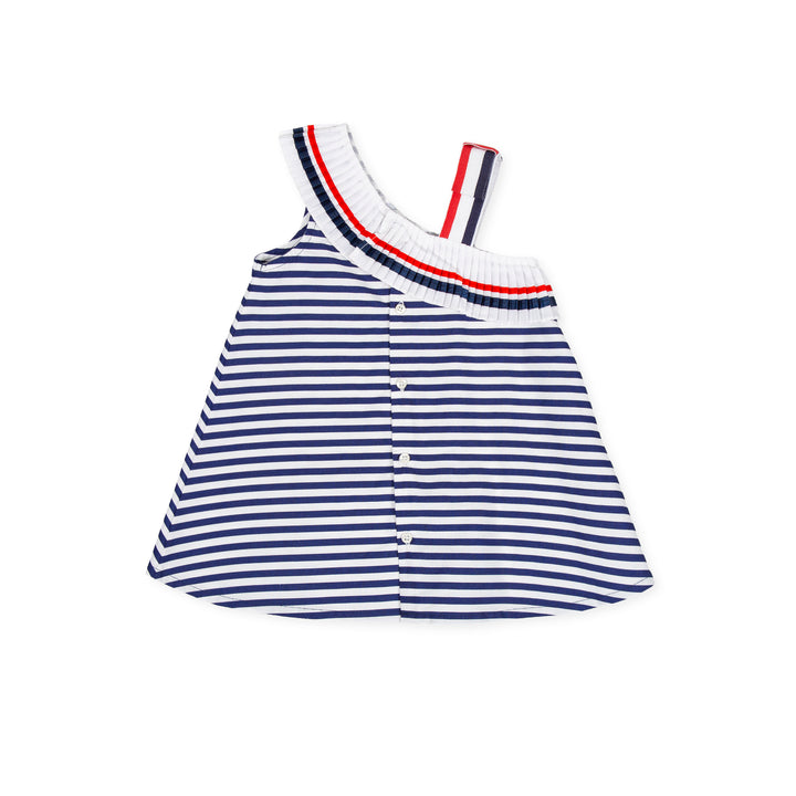 SS20 Tutto Piccolo Girls Navy Blue & White Stripe Dress 8274